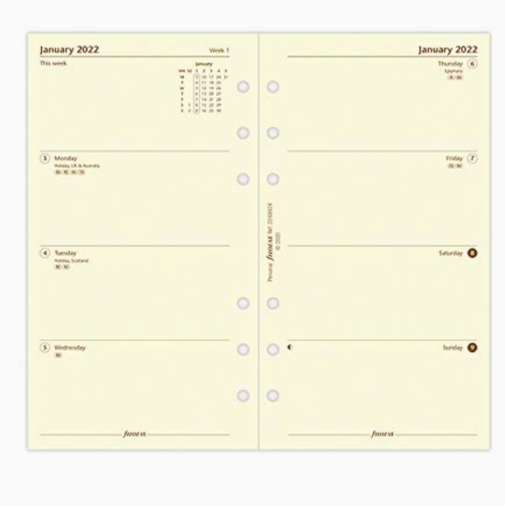 Set of 4 Filofax Personal Size Week On Two Pages Calendar Refill Cream 2022 - Picture 6 of 6